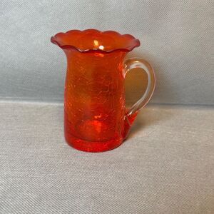 Vintage Hand Blown Ruby Red Crackle Glass Miniature Pitcher 3.5" Bud Vase